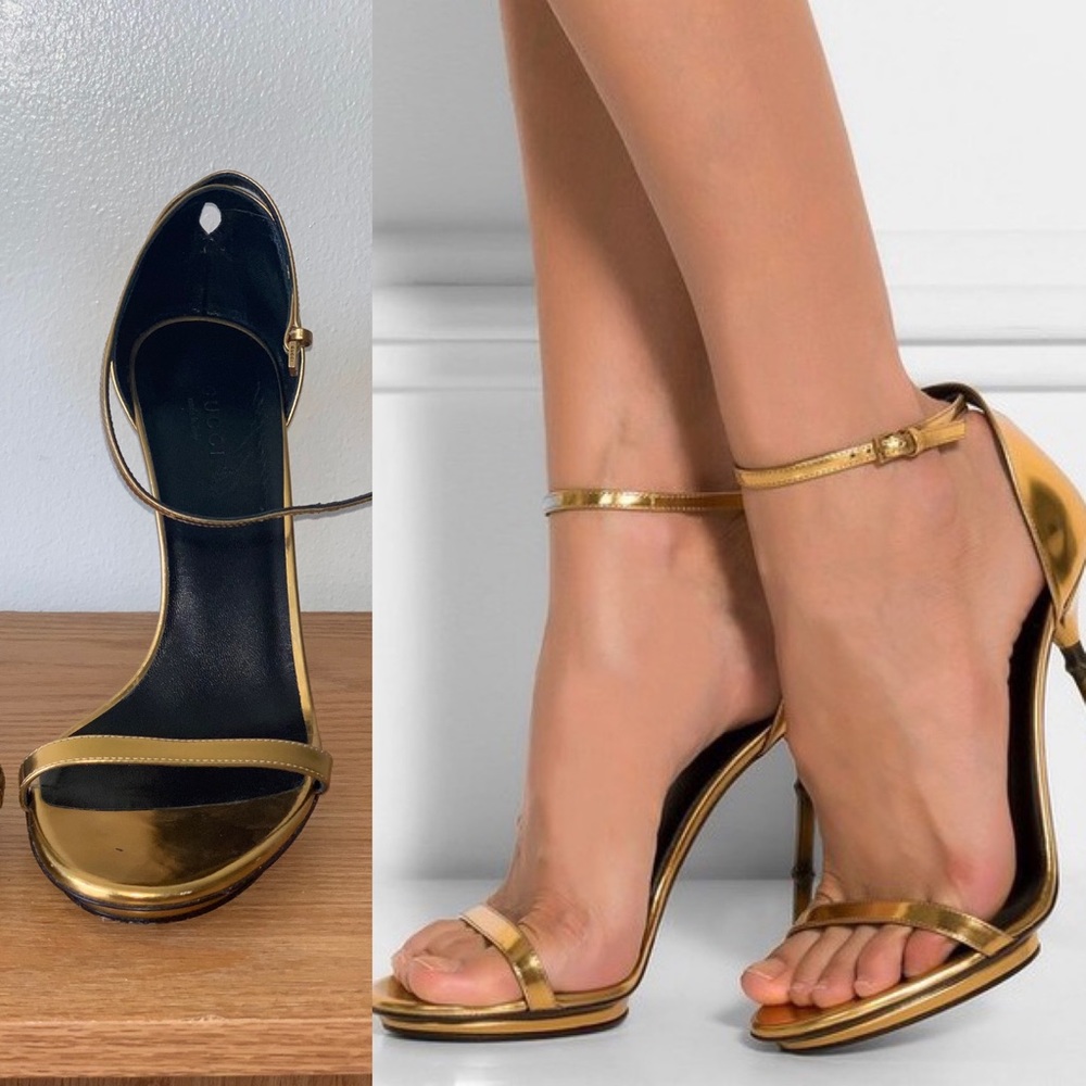 GOLD GUCCI METALLIC SANDALS WITH BAMBOO HEELS!!!!!